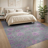 Purple Peony Grey Floral Area Rug