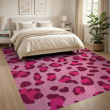Hot Pink Leopard Print Shag Area Rug