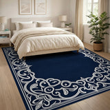 Blue and Teal Traditional Persian Navy Ornate Floral Border Area Rug