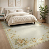 Elegant Floral Border Cream Area Rug