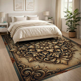 Gold and Silver Ornate Gold Floral Mandala Area Rug
