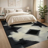 Black White Dotted Diamond Geometric Rug