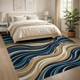 ODIKA Abstract Ocean Wave Washable Area Rug - Low Pile, Non-Slip, Modern Coastal Decor