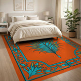 Teal Flame Motif Vibrant Orange Area Rug