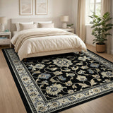 Black and White Elegant Black Persian Floral Area Rug