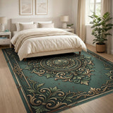 Teal Baroque Ornate Medallion Area Rug
