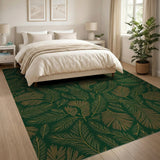 Emerald Green Gold Fern Frond Area Rug