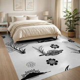 Delicate Black White Floral Line Art Area Rug
