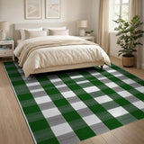 Rustic Farmhouse Green Green Gingham Check Area Rug