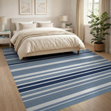 Navy Blue Striped Washable Area Rug