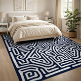 Navy Intricate Maze Tribal Area Rug