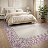 Ornate Pink Floral Border Beige Area Rug