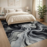 Black White Ink Swirl Abstract Area Rug