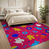 Multi-color and Patterns Playful Cartoon Cats Multi-Color Area Rug