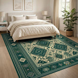 Green Teal Heritage Tribal Geometric Area Rug