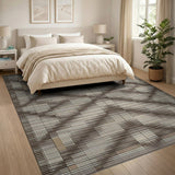 Modern Tan Brown Geometric Crosshatch Area Rug