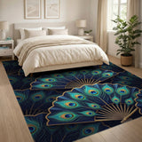 Navy Peacock Feather Fan Area Rug