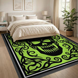 Tribal Black Skull on Vibrant Green Rug