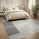 Modern Beige Grid Stripe Area Rug