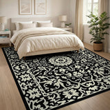 Black White Intricate Floral Persian Area Rug