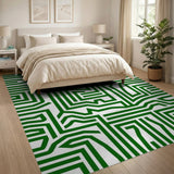 Green Intricate Green Maze Geometric Area Rug