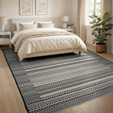 Black White Heritage Tribal Stripe Rug