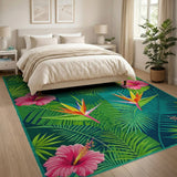 ODIKA Tropical Botanical Washable Area Rug - Low Pile Non-Slip Floral Rug