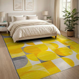 Vibrant Yellow Geometric Oval Area Rug