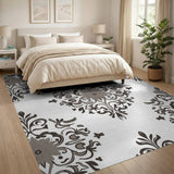 Grey Ornate Grey Floral Damask Area Rug