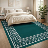 Deep Teal Tribal Border Area Rug