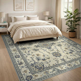 Cream Blue Traditional Persian Area Rug