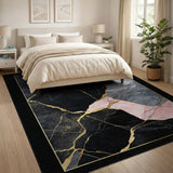 Black Pink Gold Marble Abstract Area Rug