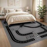 Black White Racing Track Area Rug