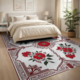Red Ornate Red Floral Vintage Area Rug