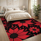 Bold Red Sunflower Floral Area Rug