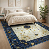 Navy Blue Gold Geometric Circuit Area Rug