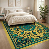 Teal Medallion on Yellow Persian Area Rug