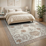 Beige Ornate Floral Vintage Area Rug