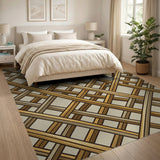 Beige and Neutral Beige Woven Lattice Area Rug