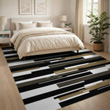 Modern Geometric Bar Area Rug in Black Tan