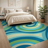 Swirling Blue Teal Geometric Area Rug