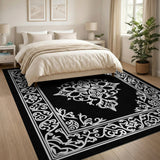 Black and White Intricate Black White Persian Mandala Rug