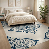 Blue and Teal Traditional Persian Navy Blue Ornate Medallion Area Rug