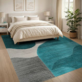 Teal Curved Abstract Area Rug