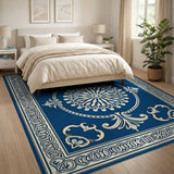 Blue and Teal Navy Blue Ornate Medallion Area Rug