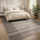 Beige Striped Geometric Area Rug