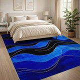 Abstract Area Blue and Teal Blue Wave Abstract Area Rug