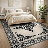 Traditional Persian Black and White Ornate Black Floral Persian Area Rug