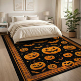 ODIKA Washable Halloween Rug - Jack-o'-Lantern & Bat Pattern, Non-Slip Low Pile Area Rug