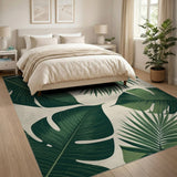 Distressed Green Monstera Palm Leaf Area Rug
